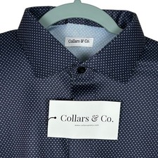 Collars  Co Dress Shirt Mens Large Blue Micro Polka Dot Quattro Flex Office NWT