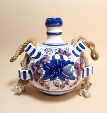 A. MAZZOTTI Faenza BOTTOGLIA Vaso CERAMICA Fiori Blu VINTAGE 4 Anse CORDA