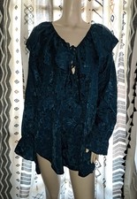 Vtg 90s Victoria's Secret Babydoll S Embossed Green Satin Ruffles Long Sleeves