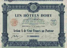 Les Hotels Bohy S. A. LHB 1924 Paris Lafayette Udziały w zyskach Nieskalowane 100 Fr.