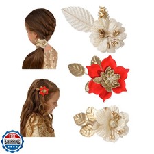WNYUJOY Baby Girls Floral Hair Bows Clips, 3Pcs Glitter Gold Flower Hair Barr