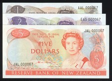 New Zealand - $1 - $5 - Hardie - Low Serial Set - AAL EAS JAL - 000067 - Unc