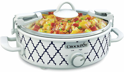 Small 2.5 Quart Casserole Slow Cooker in White/Blue, Enjoy Eye-Catching Quick M