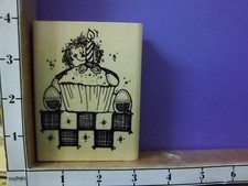 Annie Ragg Doll Birthday Cupcake one Candle Checkered Table rubber stamps 30L