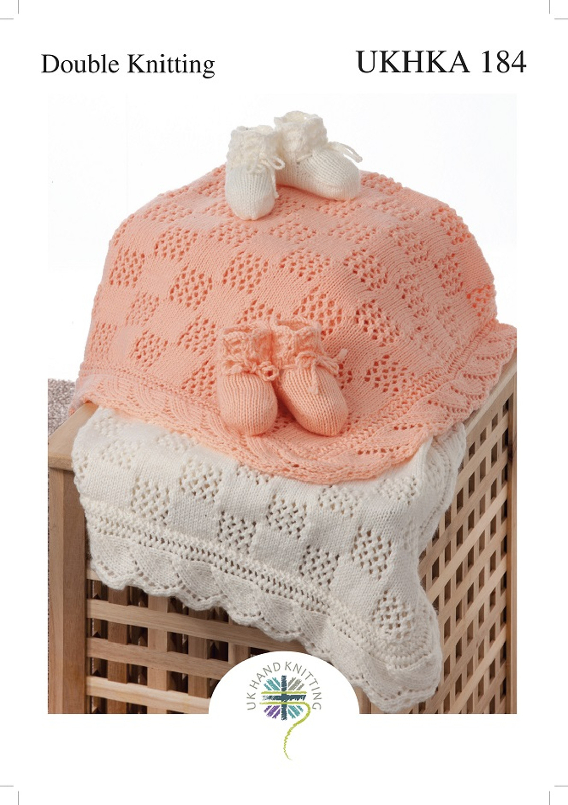 Double Knitting Pattern for Lace Scallop Edge Baby Blanket & Bootees UKHKA 184