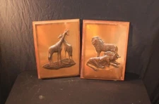 HT Enterprise Vintage Copper Pressed Wall Hang Plaques For Giraffes And Lion Art