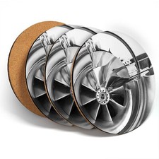 4 x Coasters  - BW - Turbo Charger Car Cool Men's  #38178