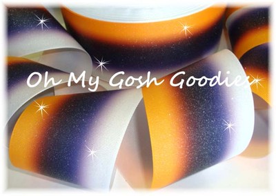 5 YARDS - 3'' GLITTER TRIPLE OMBRE CHEER GROSGRAIN RIBBON YELLOW GOLD NAVY WHITE