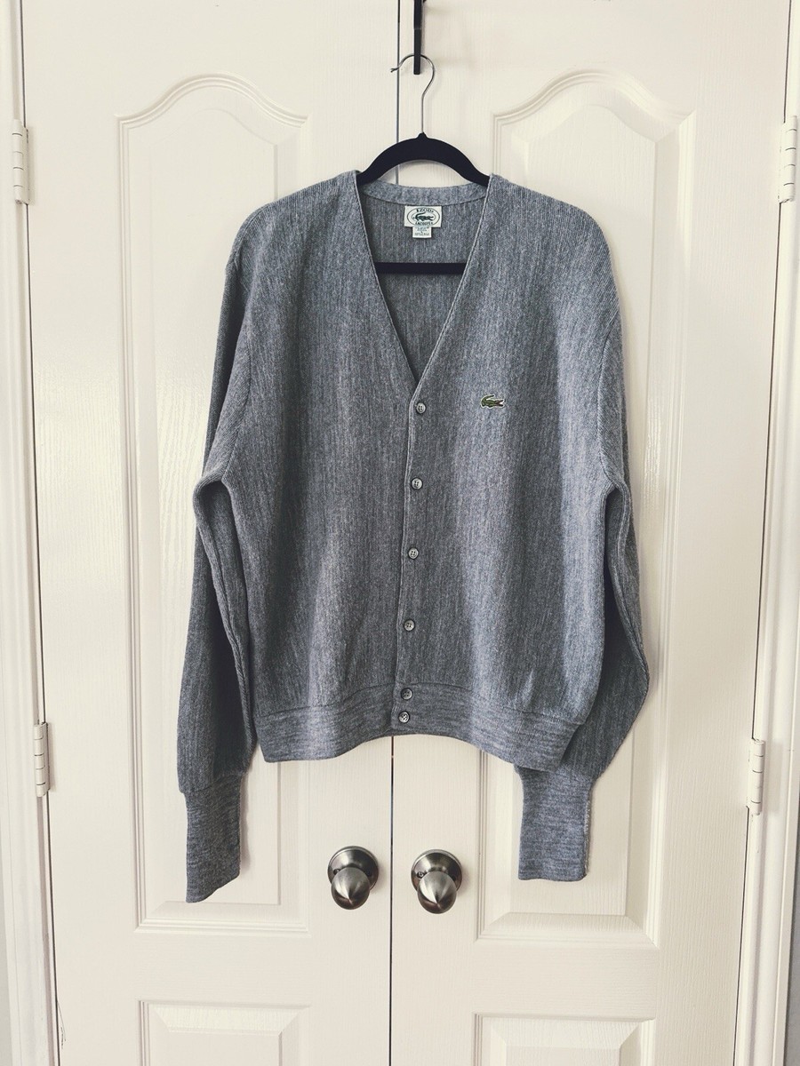 Vintage Izod Lacoste Cardigan Sweater Gray Grunge Rock Grandpa USA 