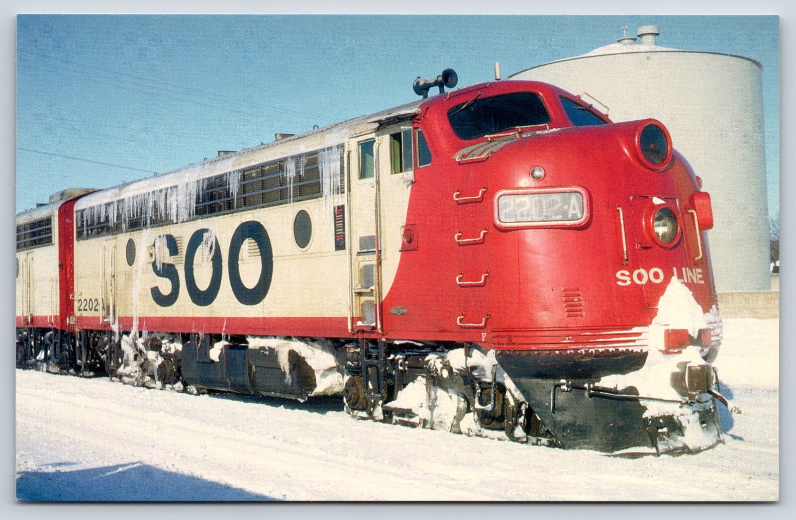 Soo Line EMD F7 Unit 2202-A Train Engine, Transportation, Snow, Postcard c1971