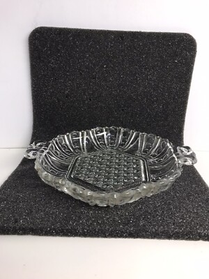 Anchor Hocking Dot & Cane Clear Glass Relish Candy Dish Hexagon 7 1/2  Vintage