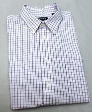 Chaps Men's Button Down Dress Shirt 17.5 32/33 Purple Navy Gingham Wrinkle Free