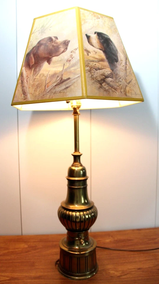 Antique Table Lamp with Ruane Manning Hunting Dogs Lampshade - Image 3 of 4
