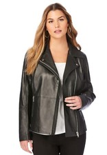 Roaman's Women's Plus Size Leather Moto Jacket 18w