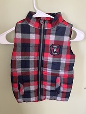 Tommy Hilfiger Boys Puffer Vest Plaid Zip Up Pockets Size 3T