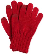 Style  Co Women's One Size Red Solid Shine Touchscreenn Compatible Knit Gloves