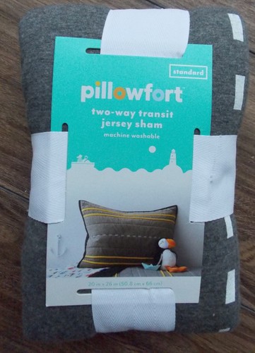 Pillowfort Transit Jersey TWIN Quilt + Sham 2 Pc ~ NEW Gray Yellow White - Picture 3 of 5