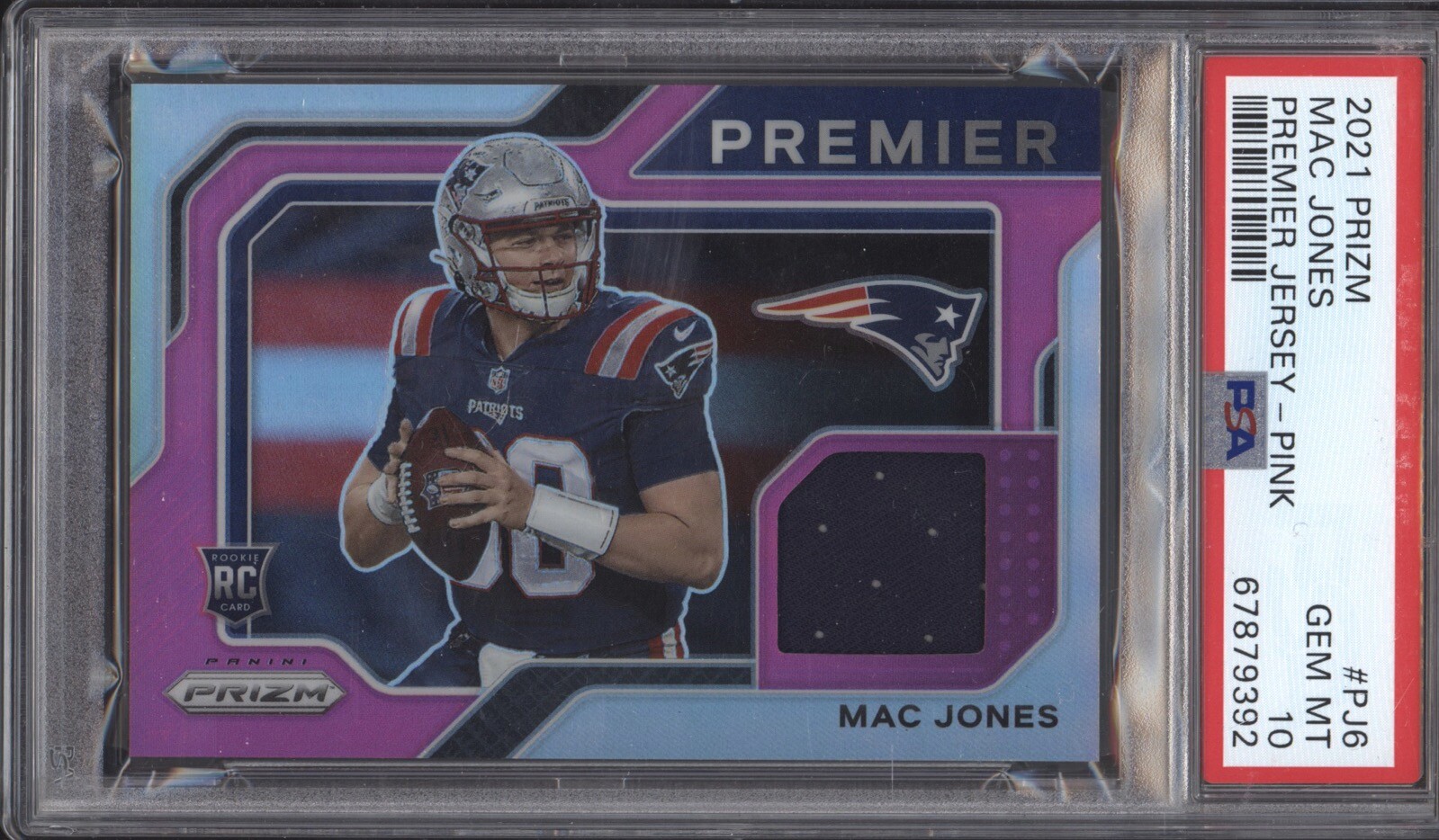 Mac Jones Panini Prizm Premier Jersey #PJ6 Pink