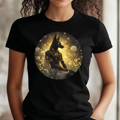 Frauen T-Shirt Anubis Gott mit Löwenzahn Motiv Baumwolle Größe S bis 3XL