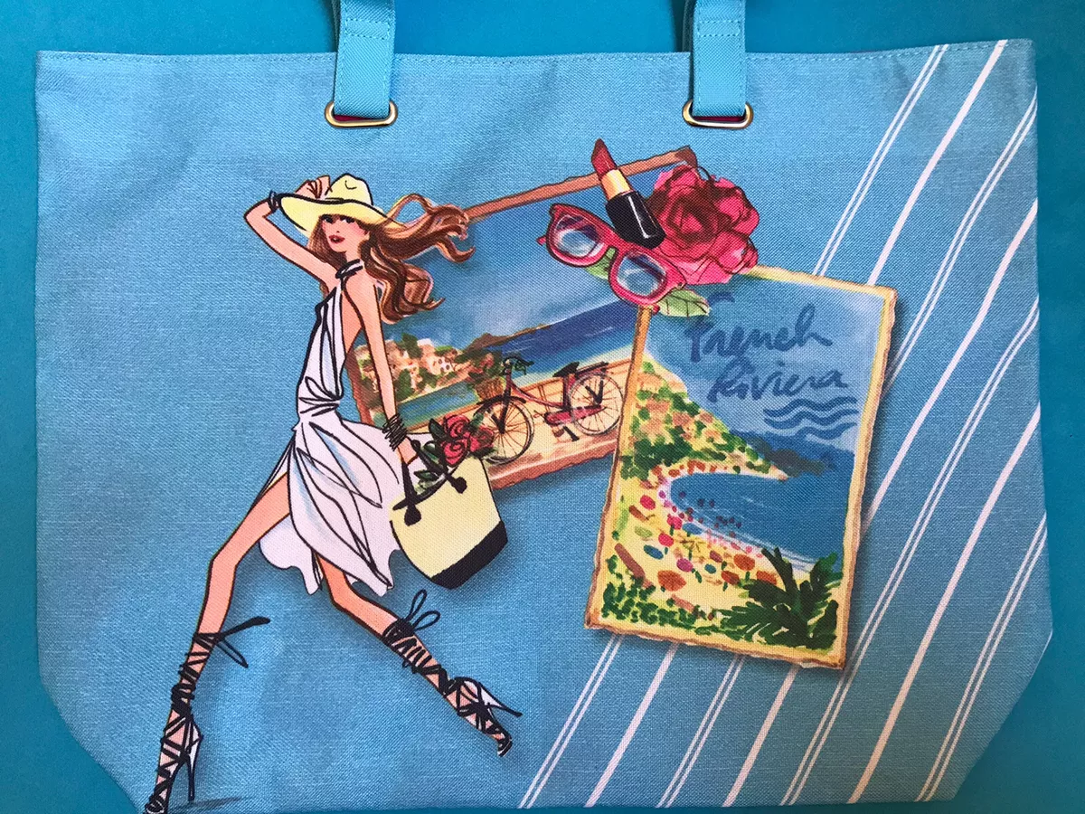 Lancome Large Canvas Tote Bag Blue Graphic New eBay