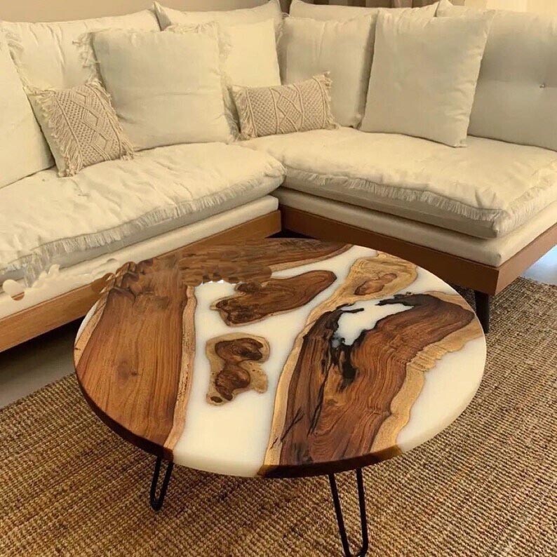 White Epoxy table, Round table for living room, Round table for dining area Tops