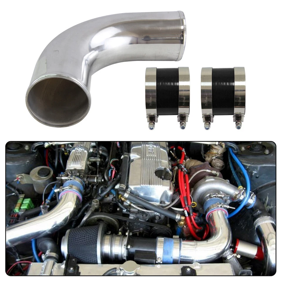 Tubo intercooler turbo de aluminio 90 grados 76 mm 3,0" + manguera de silicona + abrazadera BK Foto 3 de 4