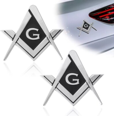 2Pcs Masonic Car Emblem 2.75'' Compass Auto Truck Metal Decal Mason Square Auto