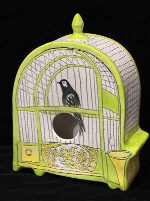 Anthropology Molly Hatch Whimsical Ceramic Bird House Birdcage Cage 11 ½'' High