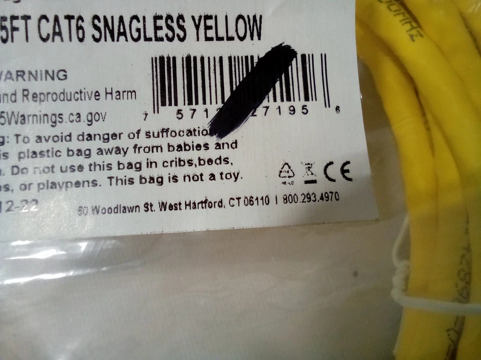 Legrand C2G 25ft CAT6 Snagless Yellow Cord - Image 2 of 4