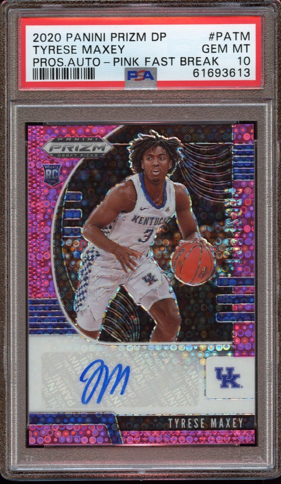 2020 PRIZM DRAFT PICKS TYRESE MAXEY ROOKIE PINK FAST BREAK /25 AUTOGRAPH PSA 10