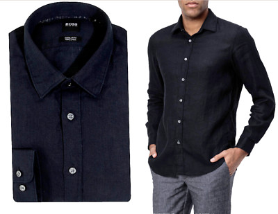 HUGO BOSS Lukas Natural Linen Shirt Leinen Herren Hemd Regular Fit Iconic Wow
