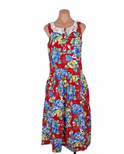Vintage Floral Dress Midi Sundress 80s 90s Flowers Cottagecore Button Down sz 12