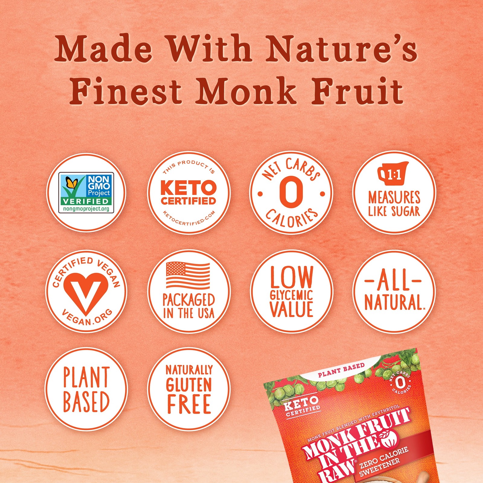 (2 pack) Monk Fruit In The Raw Zero Calorie Sweetener, Sugar Substitute, 16 oz