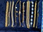Vintage Costume Jewelry Bracelet Lot Rhinestone Faux Pearl Cameo 10 Pc