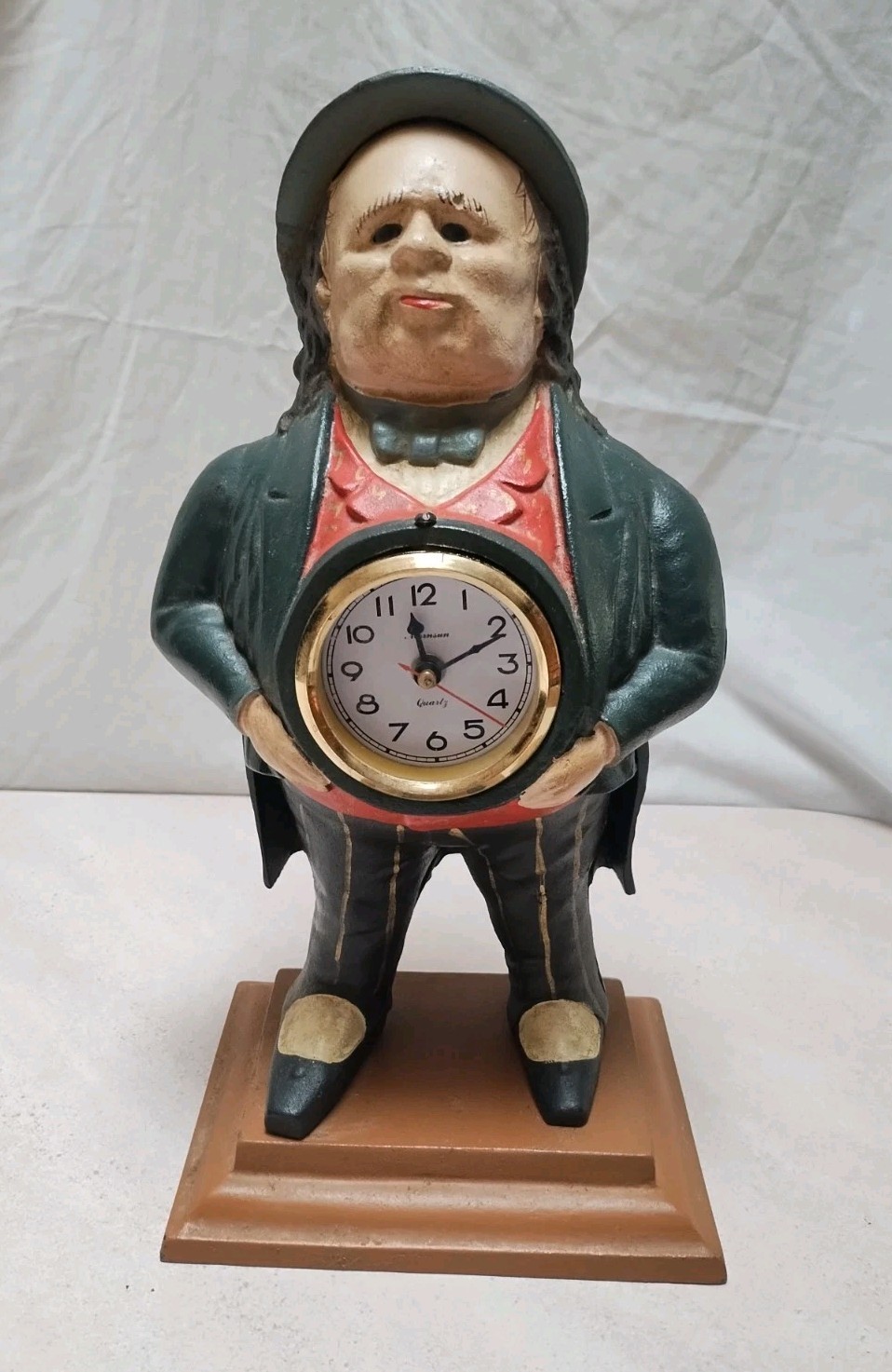 ✅Vintage Art Heavy Cast Iron John Bull Mantel Clock Works Great! 15 Inches