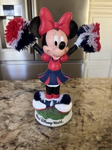 Vintage Collectable Disney World Ceramic Minnie Mouse Cheerleader Bobble Head