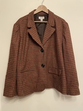 Talbots Houndstooth Blazer Jacket Women 24W Orange Red 100 Wool Lined 2 Button