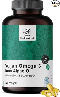Veganes Omega-3 1100mg   120 Kapseln mit DHA/EPA 2:1 & Vitamin E   2 Monate