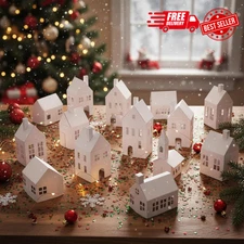 12-Piece DIY Vintage Cardboard Christmas Village Kit for Handicraft Projects