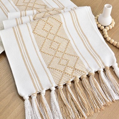 FEXIA Boho Table Runner with Tassels 14 x 72 Inch Long, Nordic Rustic Jacquar...