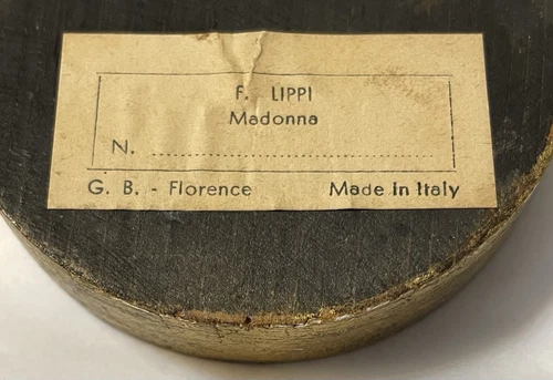 Placa de pared redonda pequeña florentina vintage Madonna F. Lippi Italia G.B. Florencia - Imagen 3 de 5