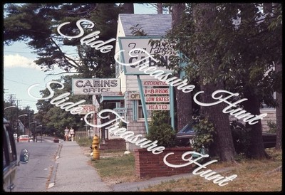 Fern Park Cabins Roadside Sign Orchard Beach Maine Street Scene 35mm Slide 1970s