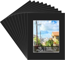 Prudiut 15 Pack 11x14 Black Picture Mats, Frame for Photos 8x10, 