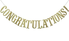 Congratulations Glitter Sign Banner- Graduation, Wedding, Retirement Gold 
