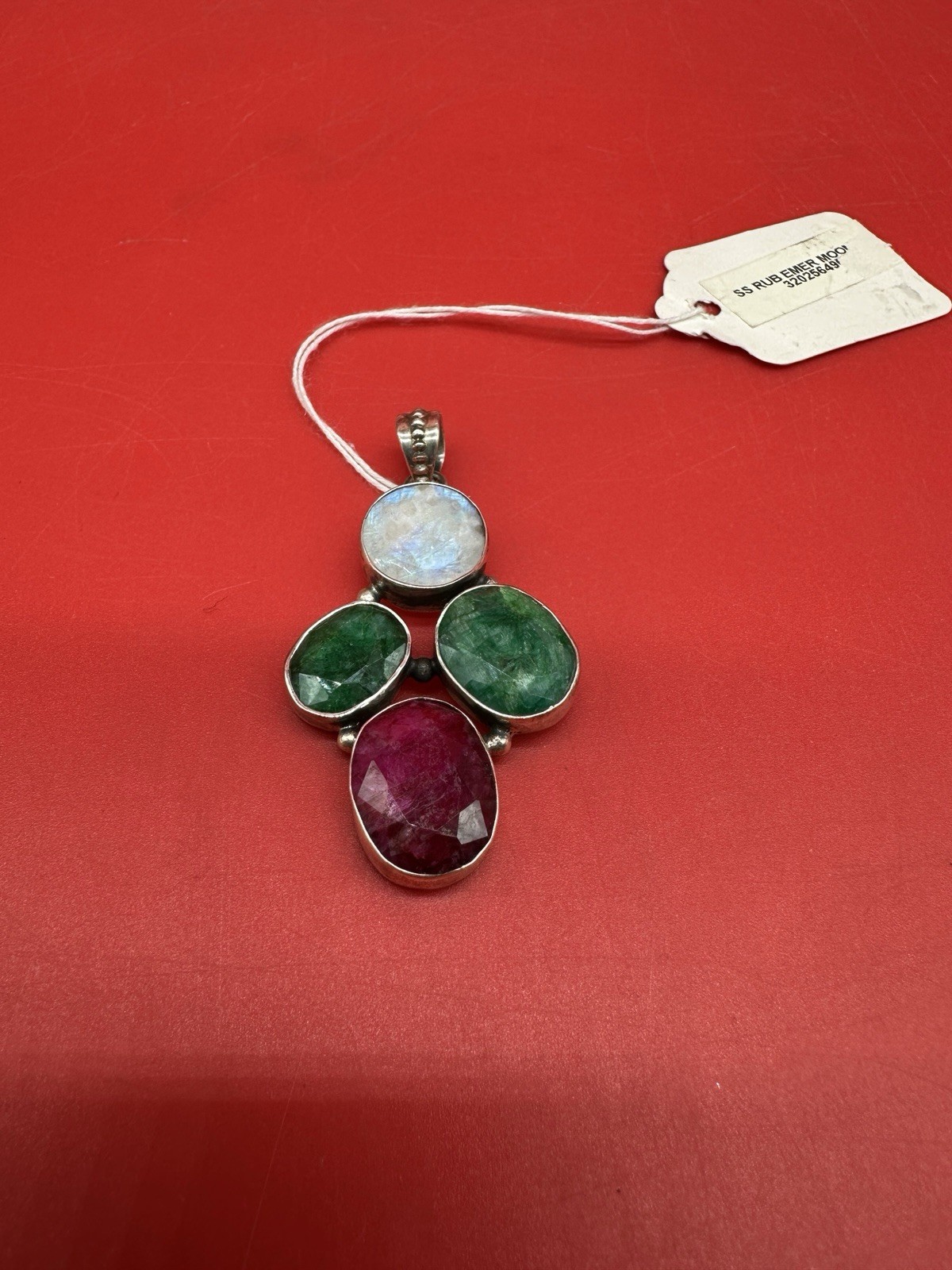 Ruby Emerald and Moonstone Sterling Silver 925 Pe… - image 2