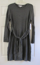 MADISON GREY NY L GRAY LONGSLEEVE WAIST-TIE SWEATER DRESS