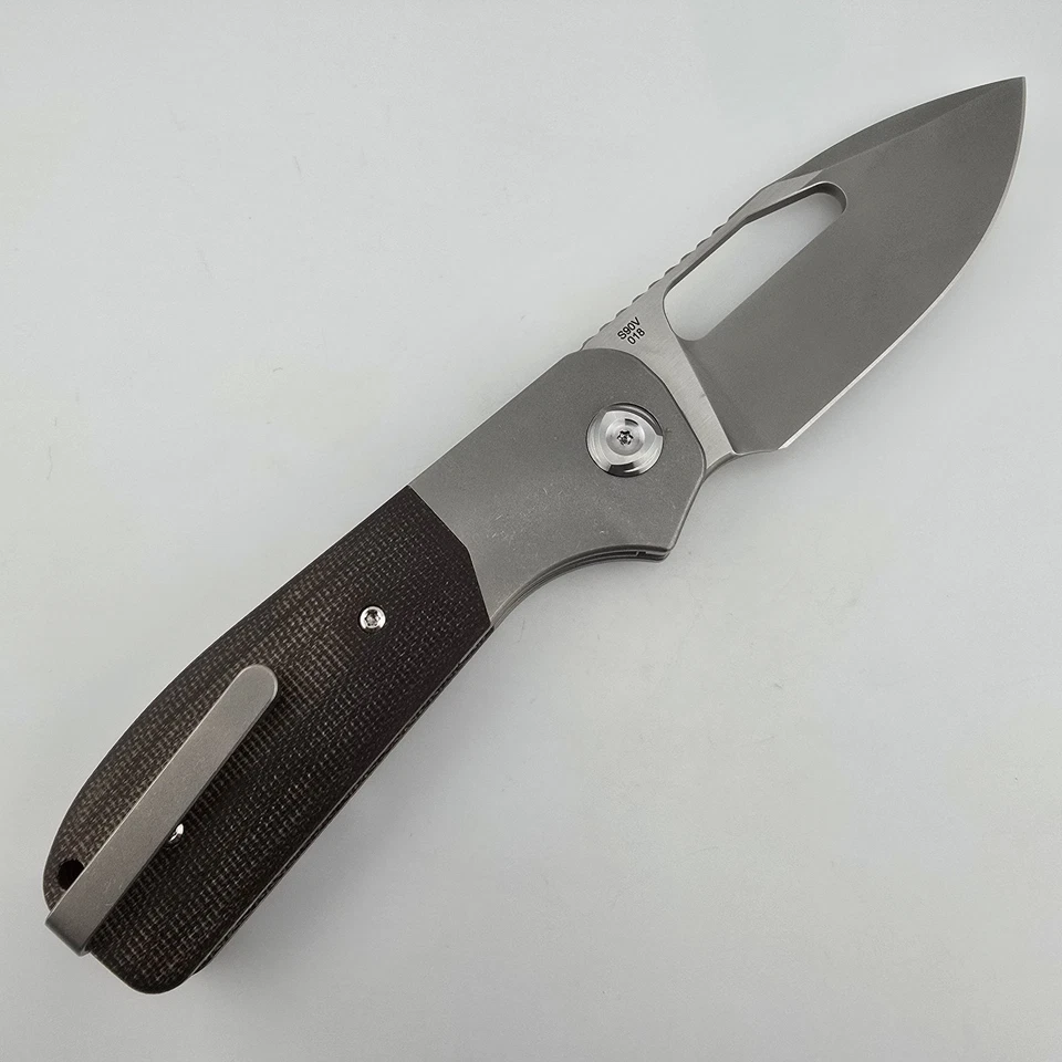 Liong Mah Field Duty-3.5 Folding Knife CPM-S90V Brown Burlap Micarta Titanium - Image 2 of 4