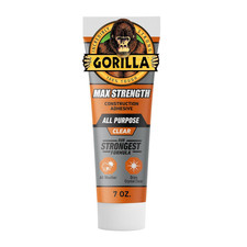 Gorilla Max Strength Construction Adhesive Clear 7oz, Waterproof, Squeeze Tube