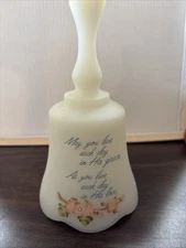 Fenton Festi-Bell Glass Hand Painted Dove Flowers Musical Bell Sign May You Live