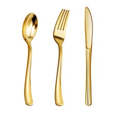 150PCS Gold Plastic Silverware, Gold Utensils Disposable, Plastic Cutlery Set...